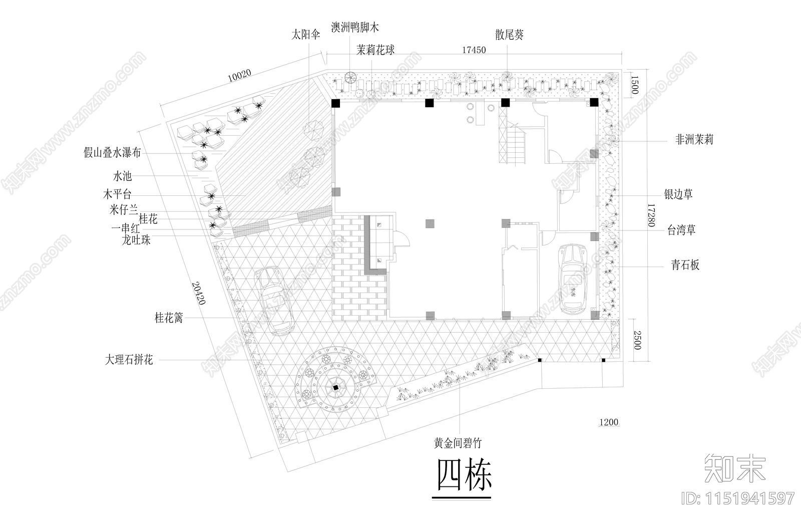 别墅庭院景观设计方案平面图cad施工图下载【ID:1151941597】