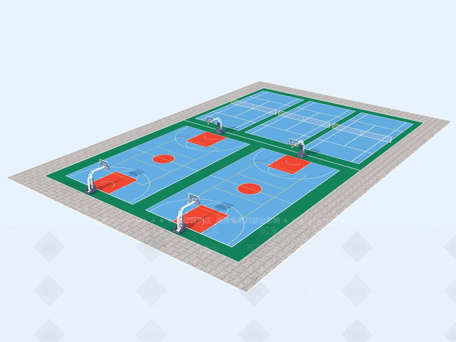现代户外篮球场3D模型下载【ID:1151942043】