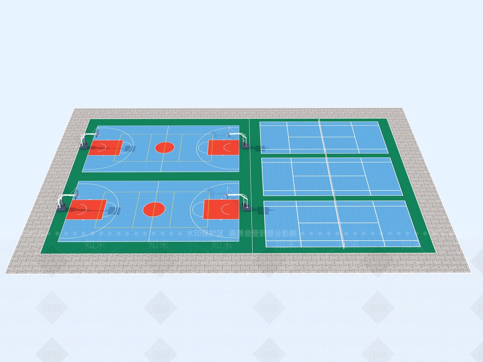 现代户外篮球场3D模型下载【ID:1151942043】
