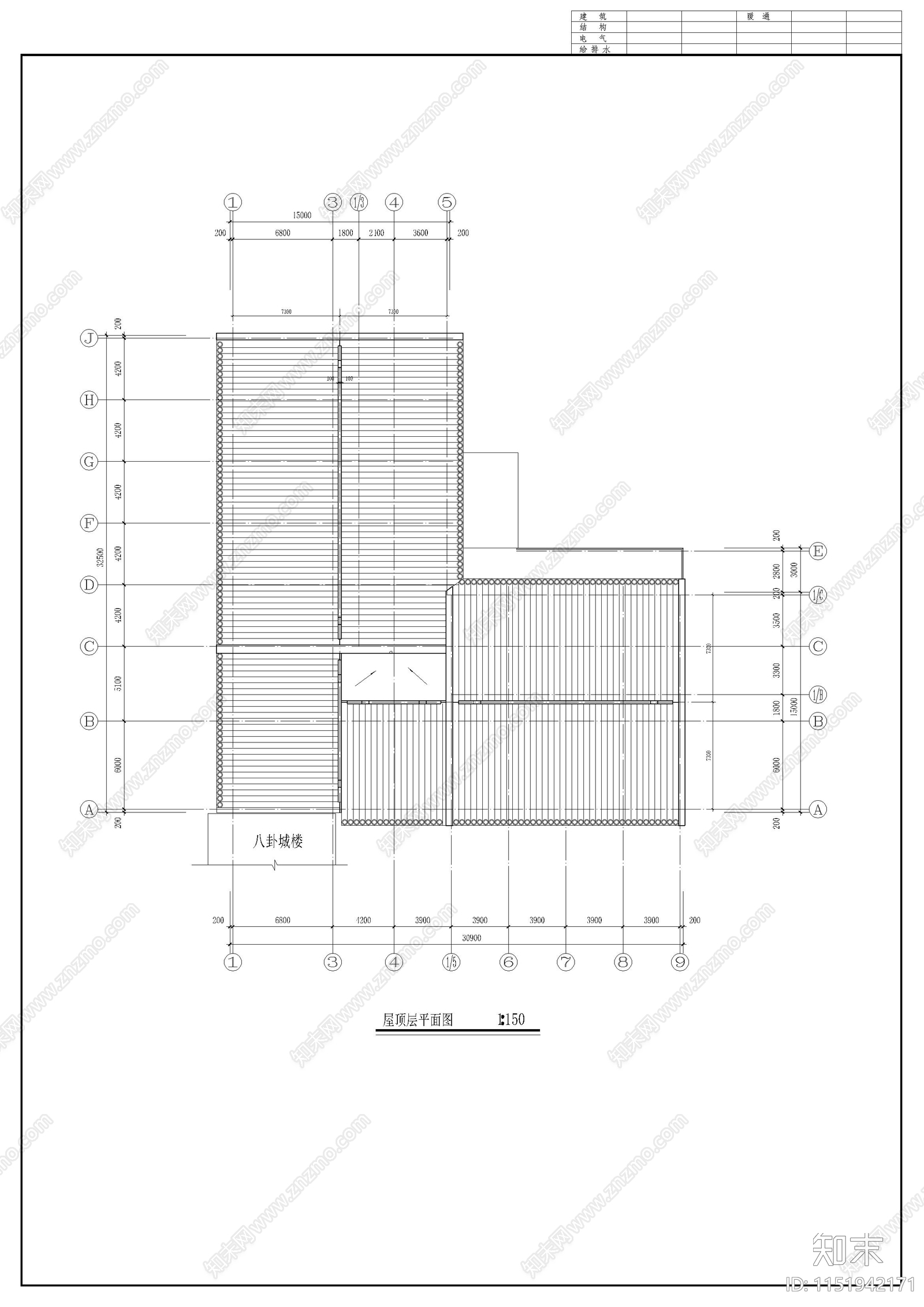 仿古清式三层沿街商铺建筑cad施工图下载【ID:1151942171】