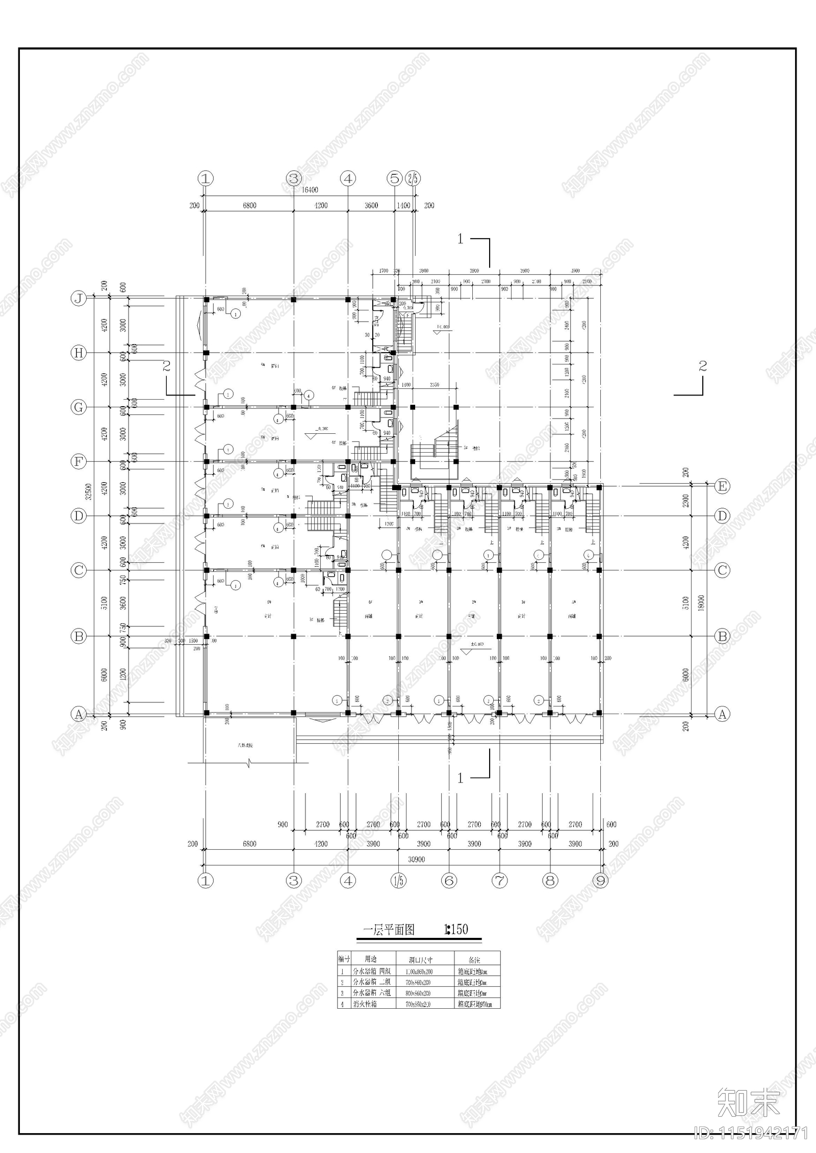 仿古清式三层沿街商铺建筑cad施工图下载【ID:1151942171】