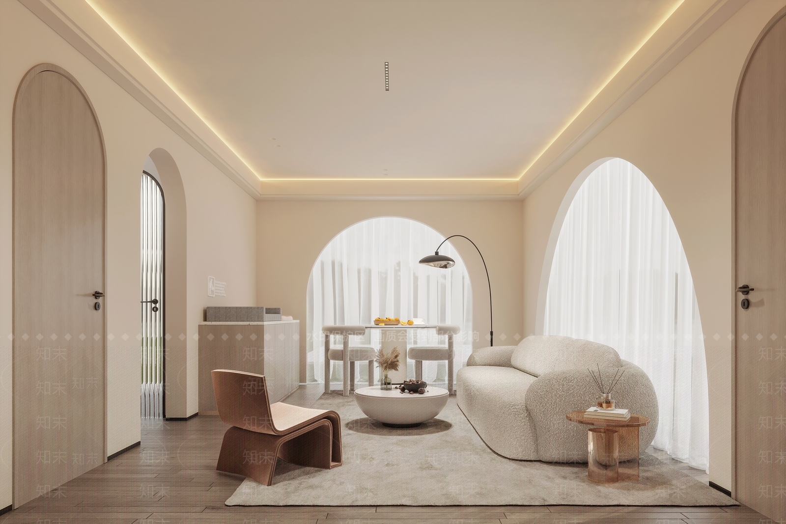 法式奶油风简约客厅3D模型下载【ID:1151943145】