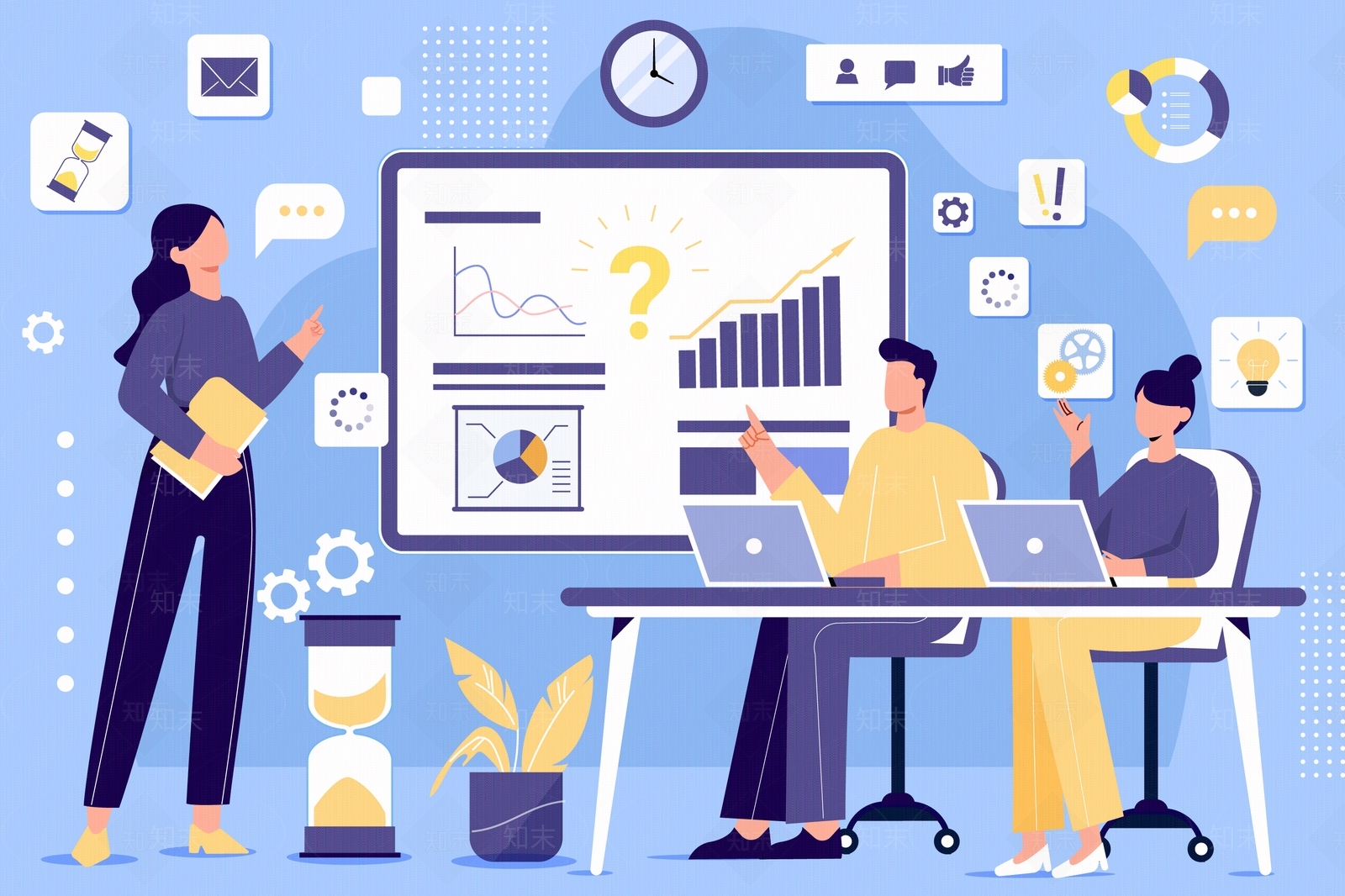 商务办公开会矢量插画壁画贴图下载【ID:1151942566】