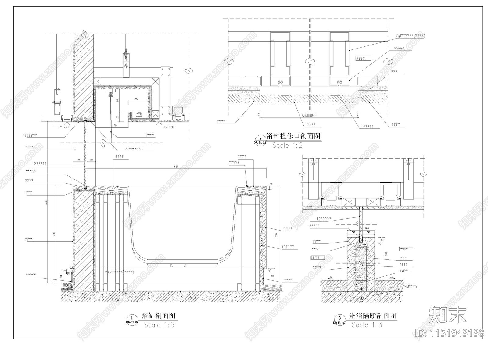 标准房卫生间立面详图cad施工图下载【ID:1151943138】