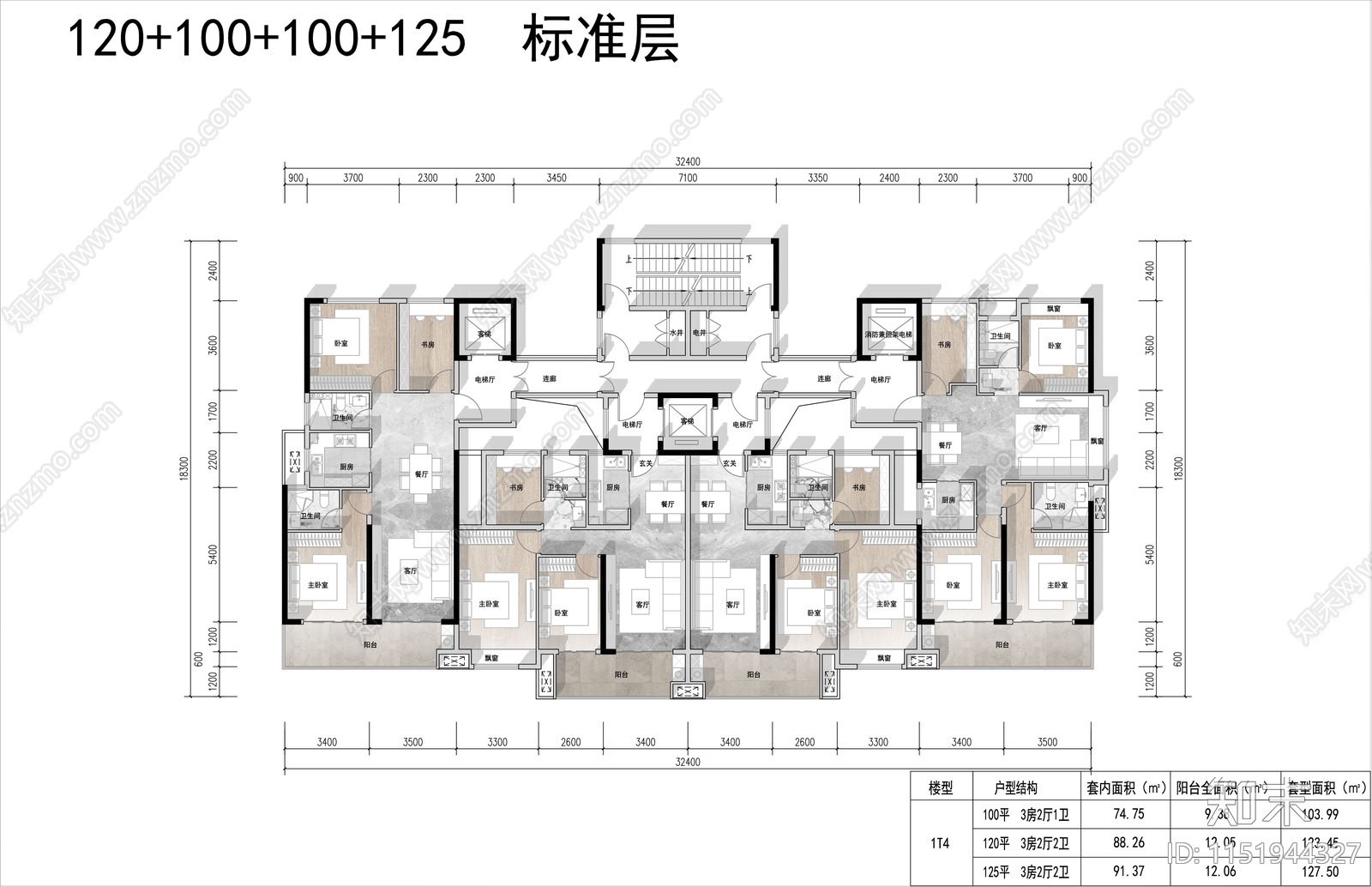 大平层户型建筑室内cad施工图下载【ID:1151944327】
