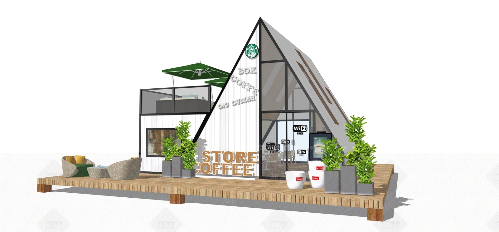 现代自然风露营咖啡店SU模型下载【ID:1151944953】