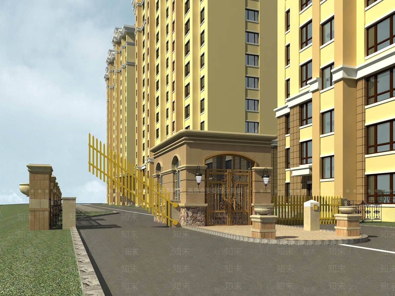 简欧住宅小区入口大门3D模型下载【ID:1151947751】