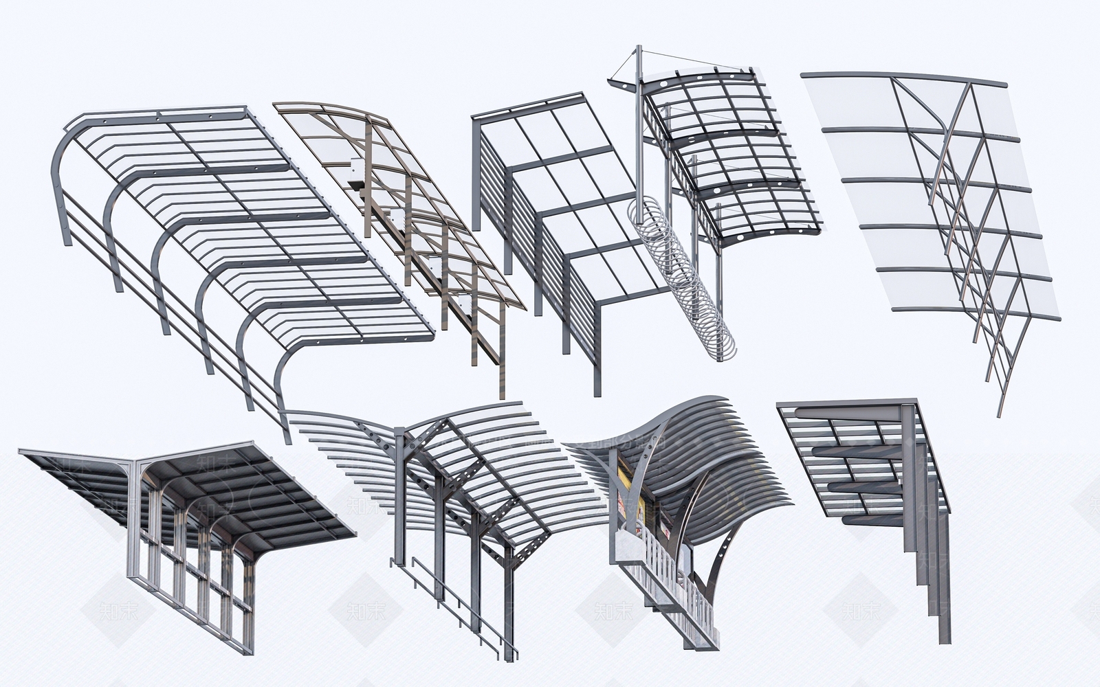 现代非机动车棚3D模型下载【ID:1151947898】