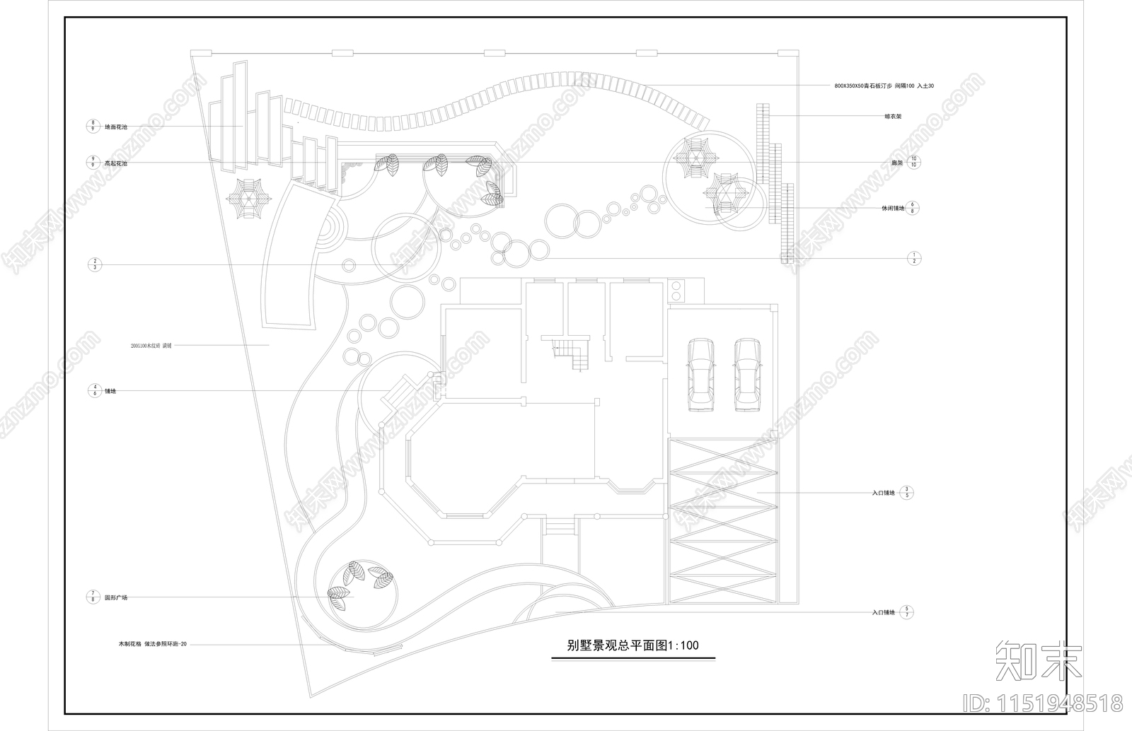 别墅庭院景观cad施工图下载【ID:1151948518】