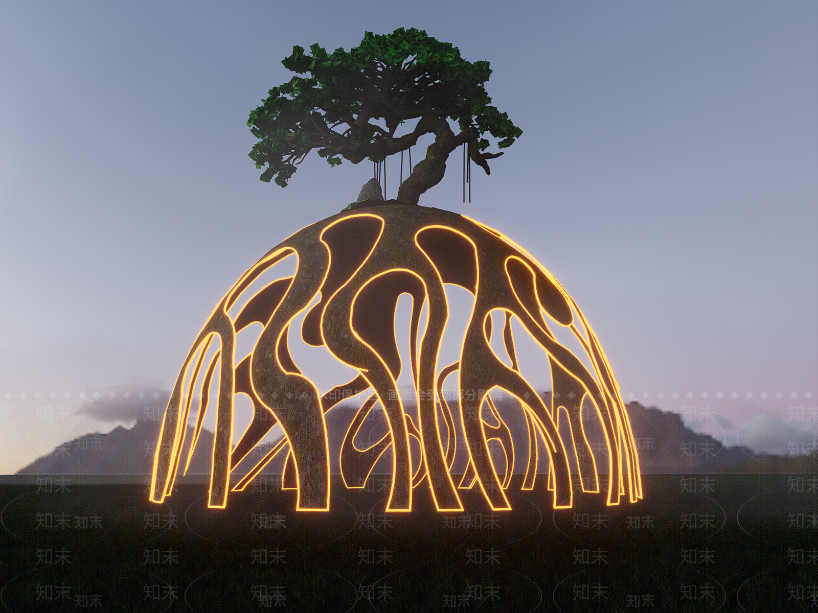 现代抽象艺术树根雕塑小品SU模型下载【ID:1151951272】