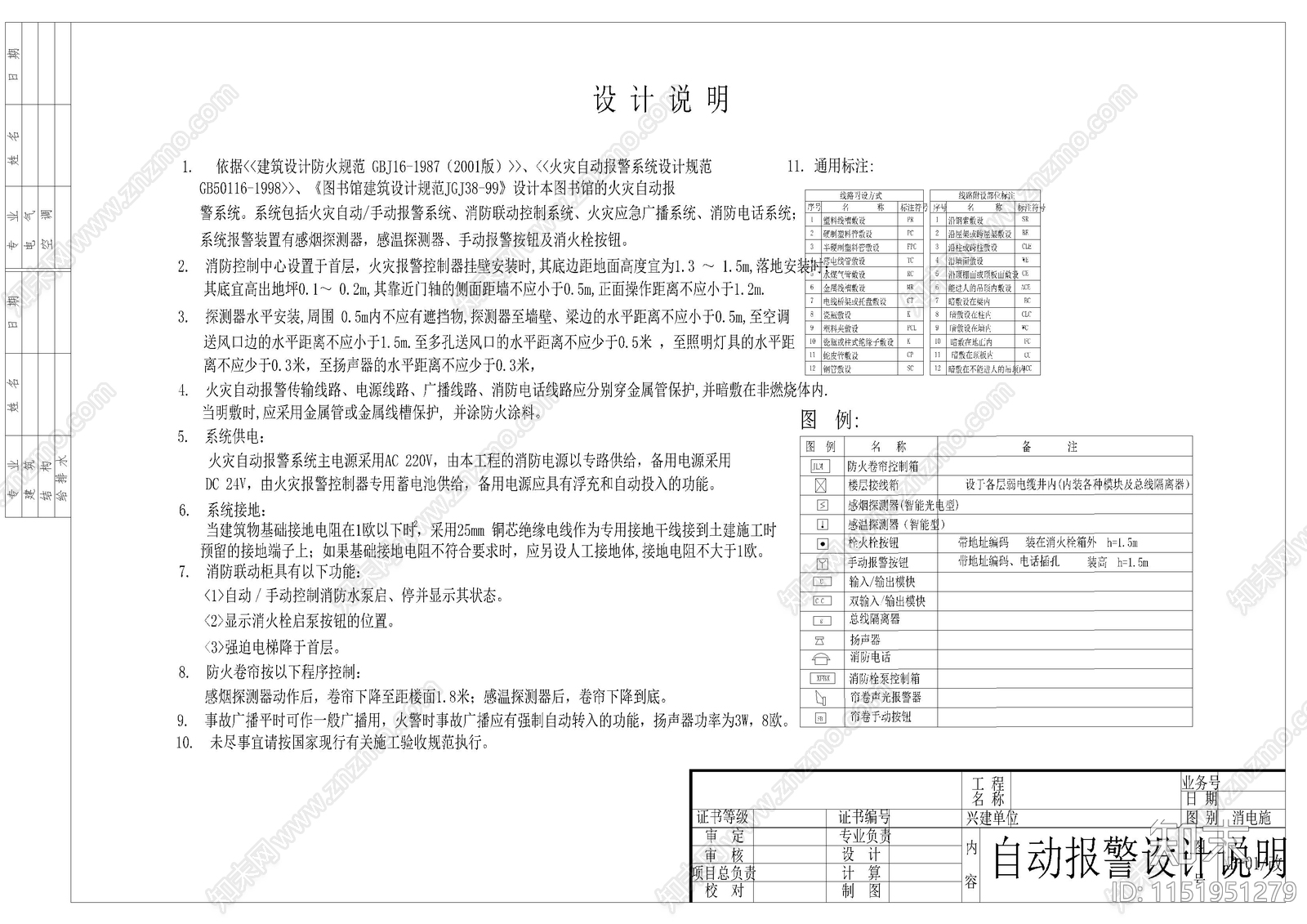 大学图书馆消防电气cad施工图下载【ID:1151951279】