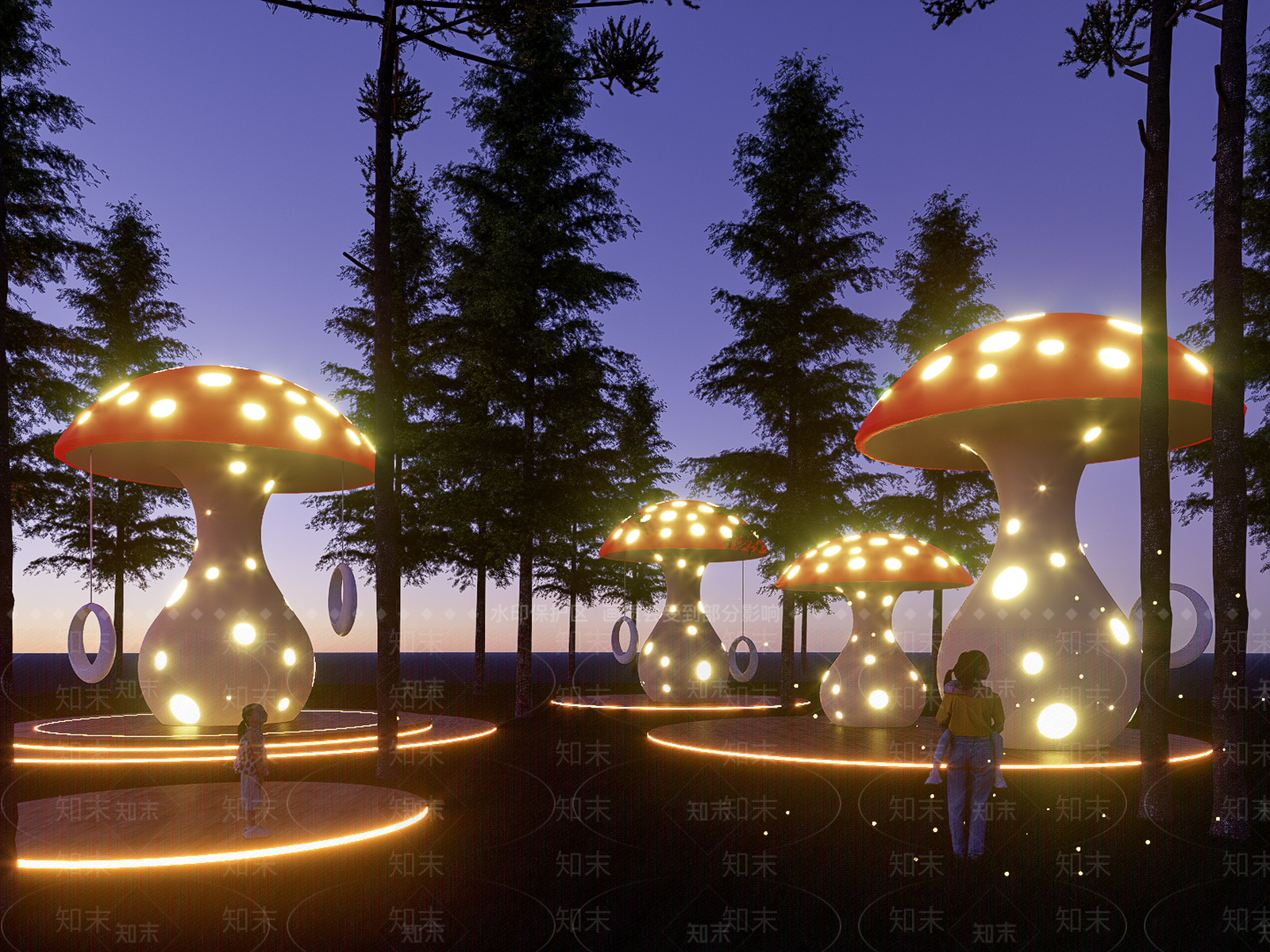 现代儿童区蘑菇主题雕塑小品SU模型下载【ID:1151951475】