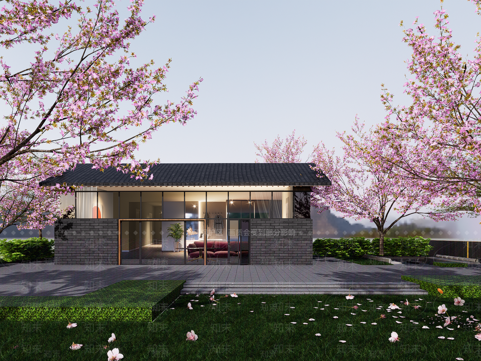 新中式乡村青砖民宿SU模型下载【ID:1151951621】