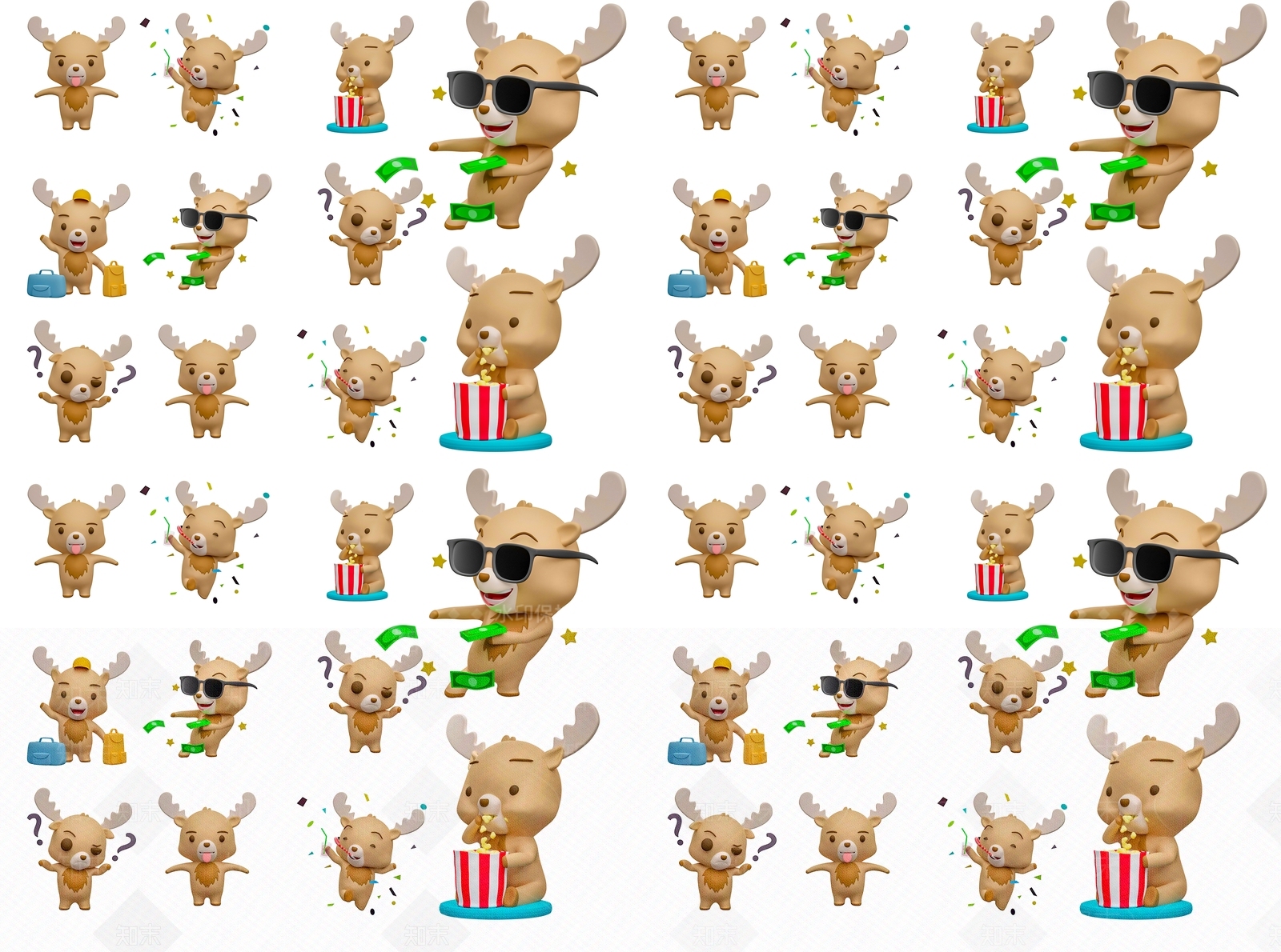 现代卡通小鹿手办玩具摆件组合3D模型下载【ID:1151952473】