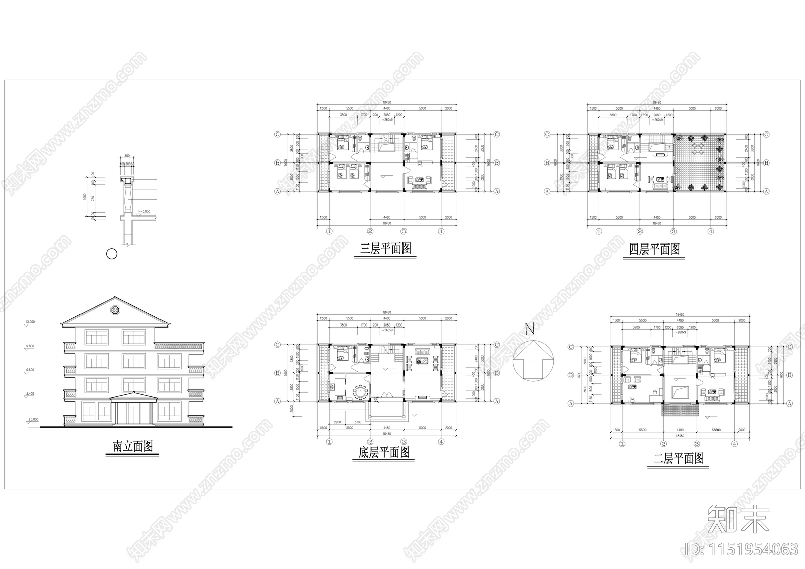 某南方别墅建筑cad施工图下载【ID:1151954063】