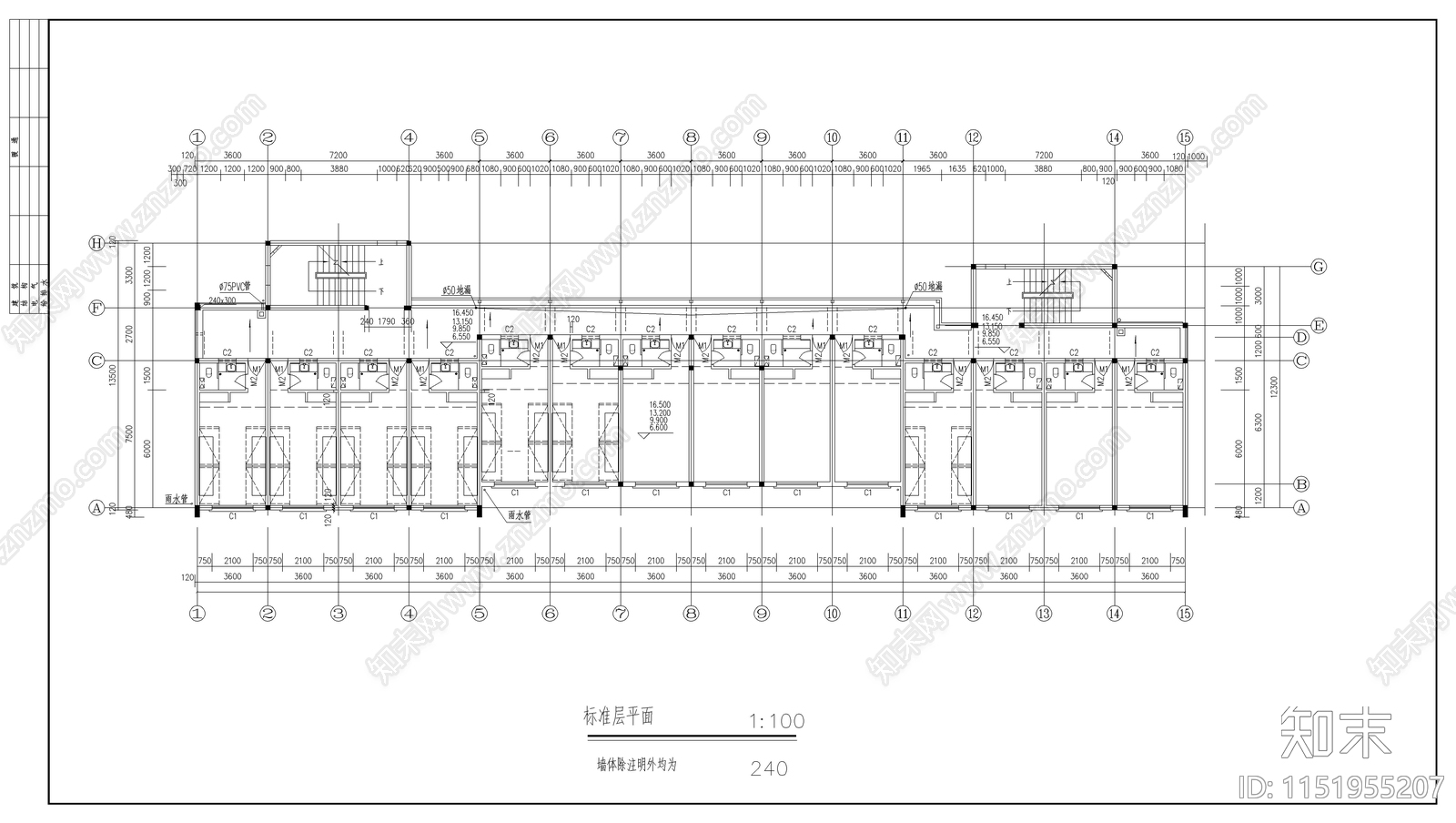 大学学生宿舍建筑cad施工图下载【ID:1151955207】