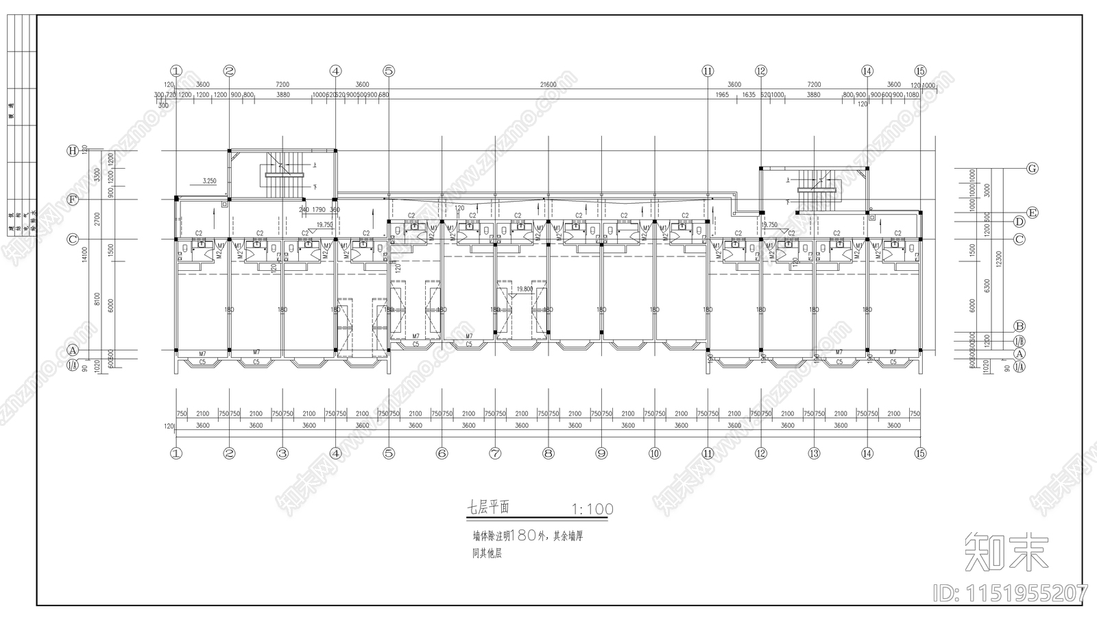 大学学生宿舍建筑cad施工图下载【ID:1151955207】