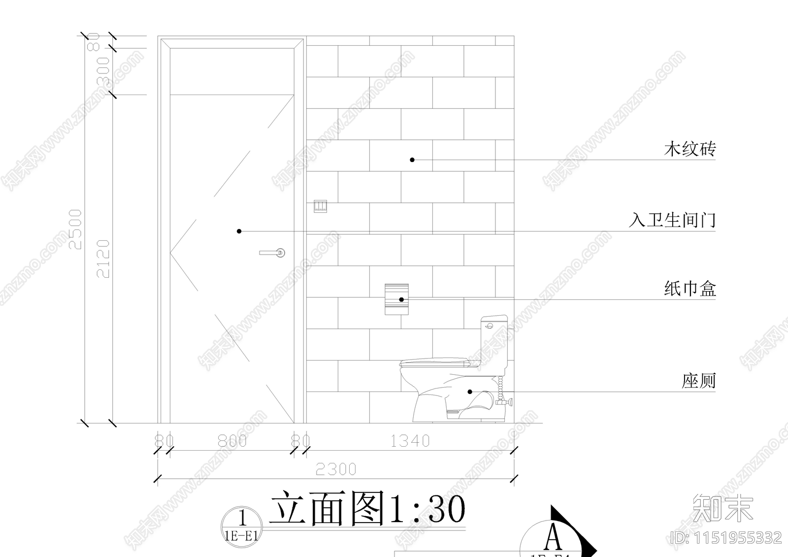 室内卫生间室内cad施工图下载【ID:1151955332】