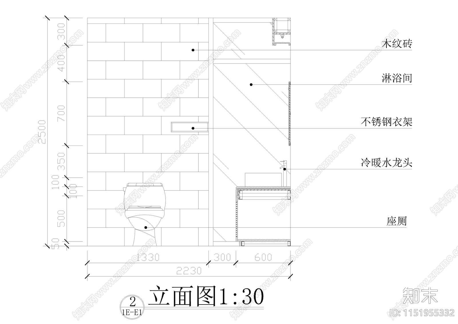 室内卫生间室内cad施工图下载【ID:1151955332】