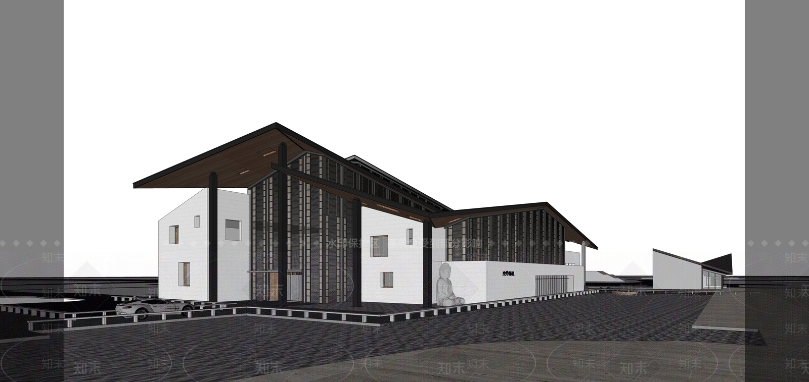 新中式展览馆建筑SU模型下载【ID:1151957604】