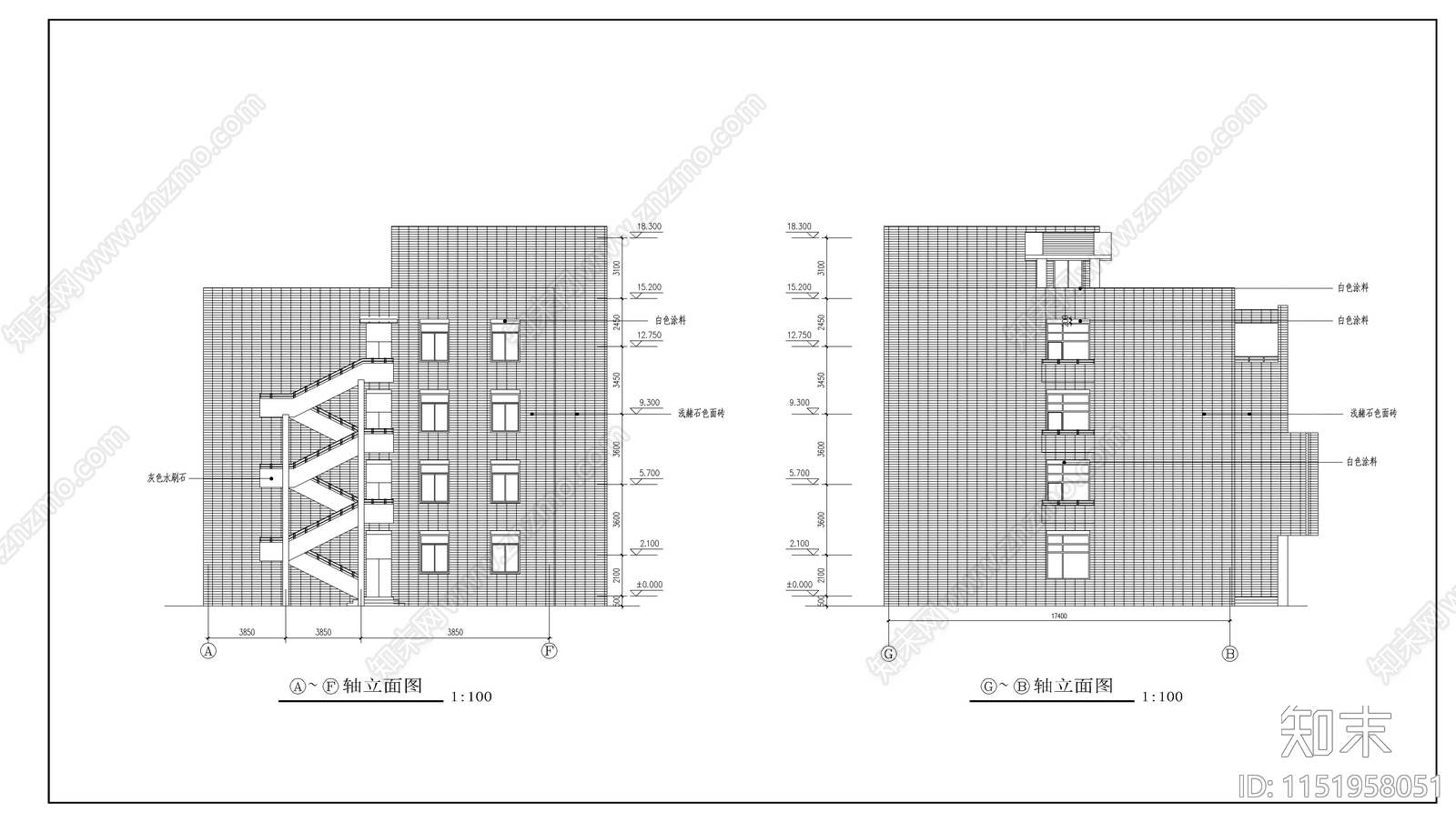 红旗小学教学楼建筑cad施工图下载【ID:1151958051】