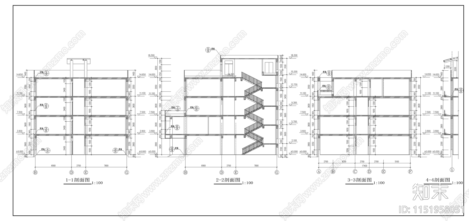 红旗小学教学楼建筑cad施工图下载【ID:1151958051】