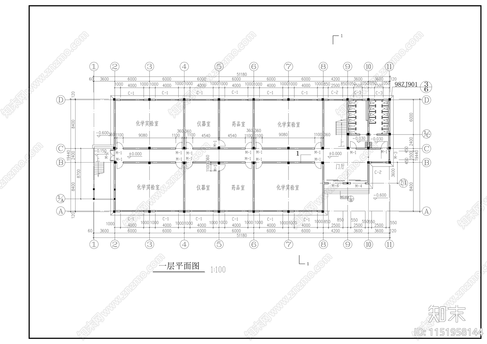 教学楼建筑cad施工图下载【ID:1151958144】