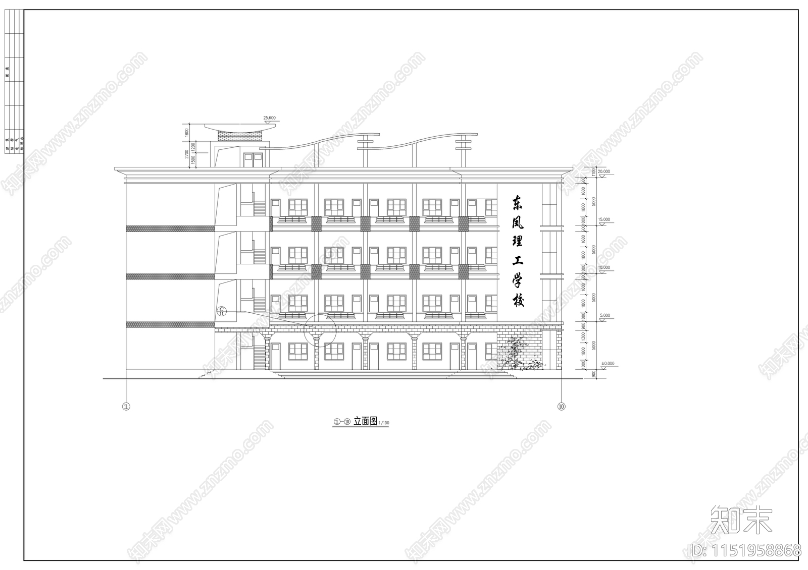 理工学校教学楼建筑cad施工图下载【ID:1151958868】