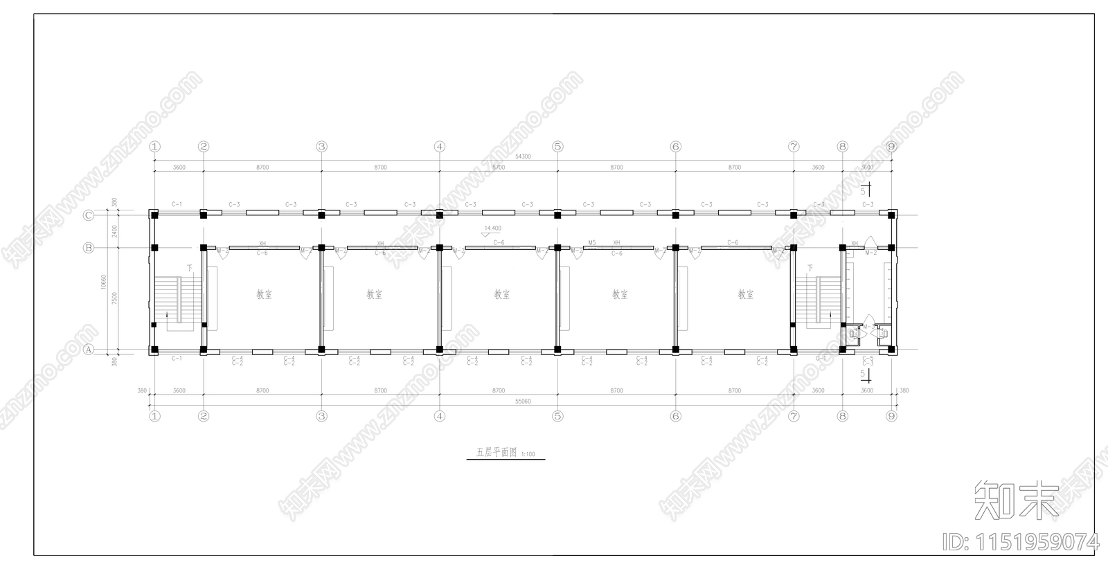 辽宁某中学教学楼建筑cad施工图下载【ID:1151959074】