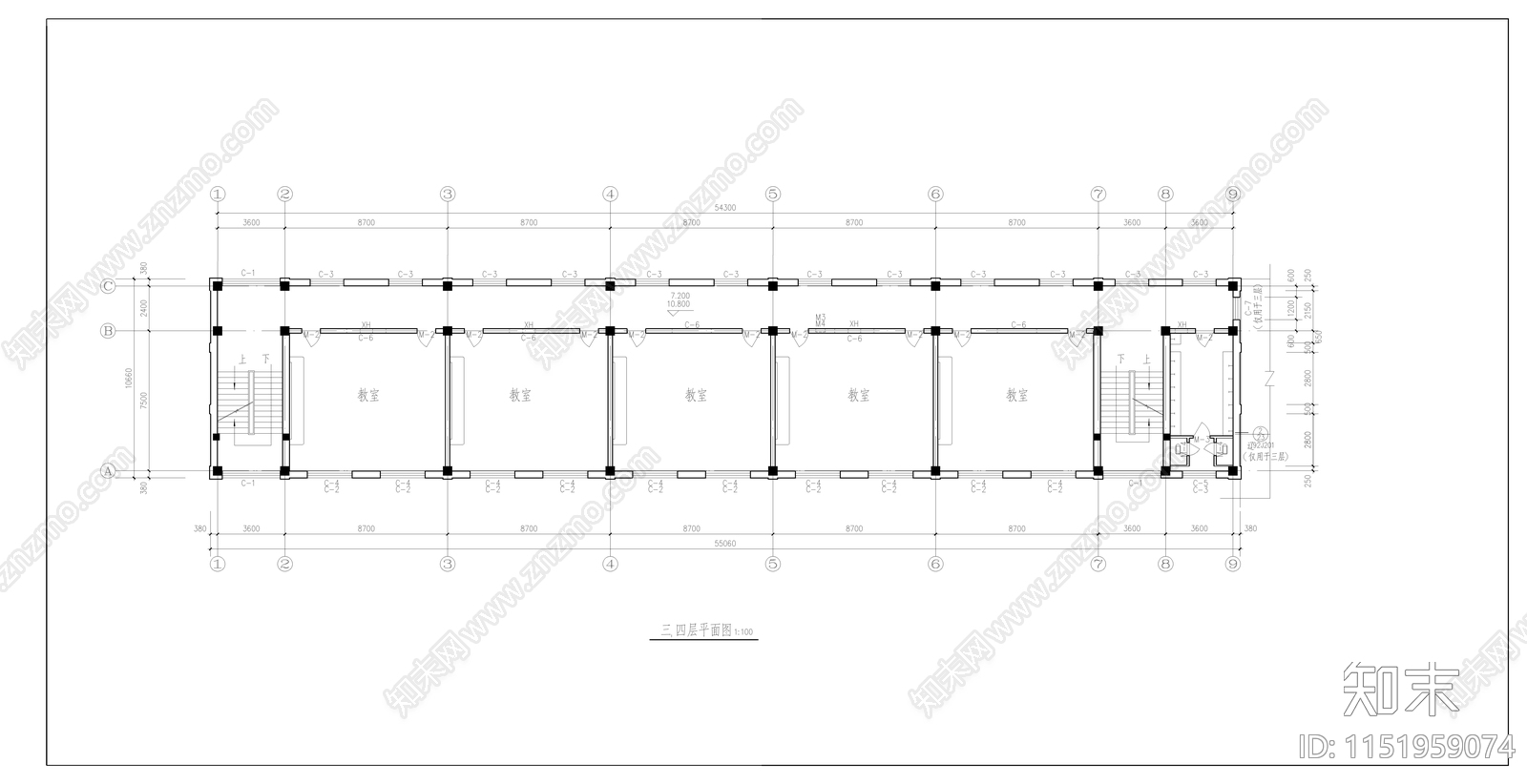 辽宁某中学教学楼建筑cad施工图下载【ID:1151959074】