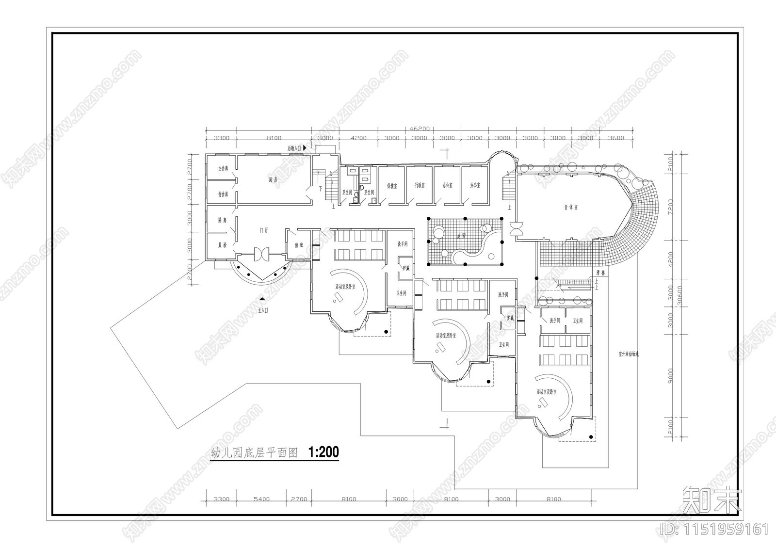 六班幼儿园建筑cad施工图下载【ID:1151959161】