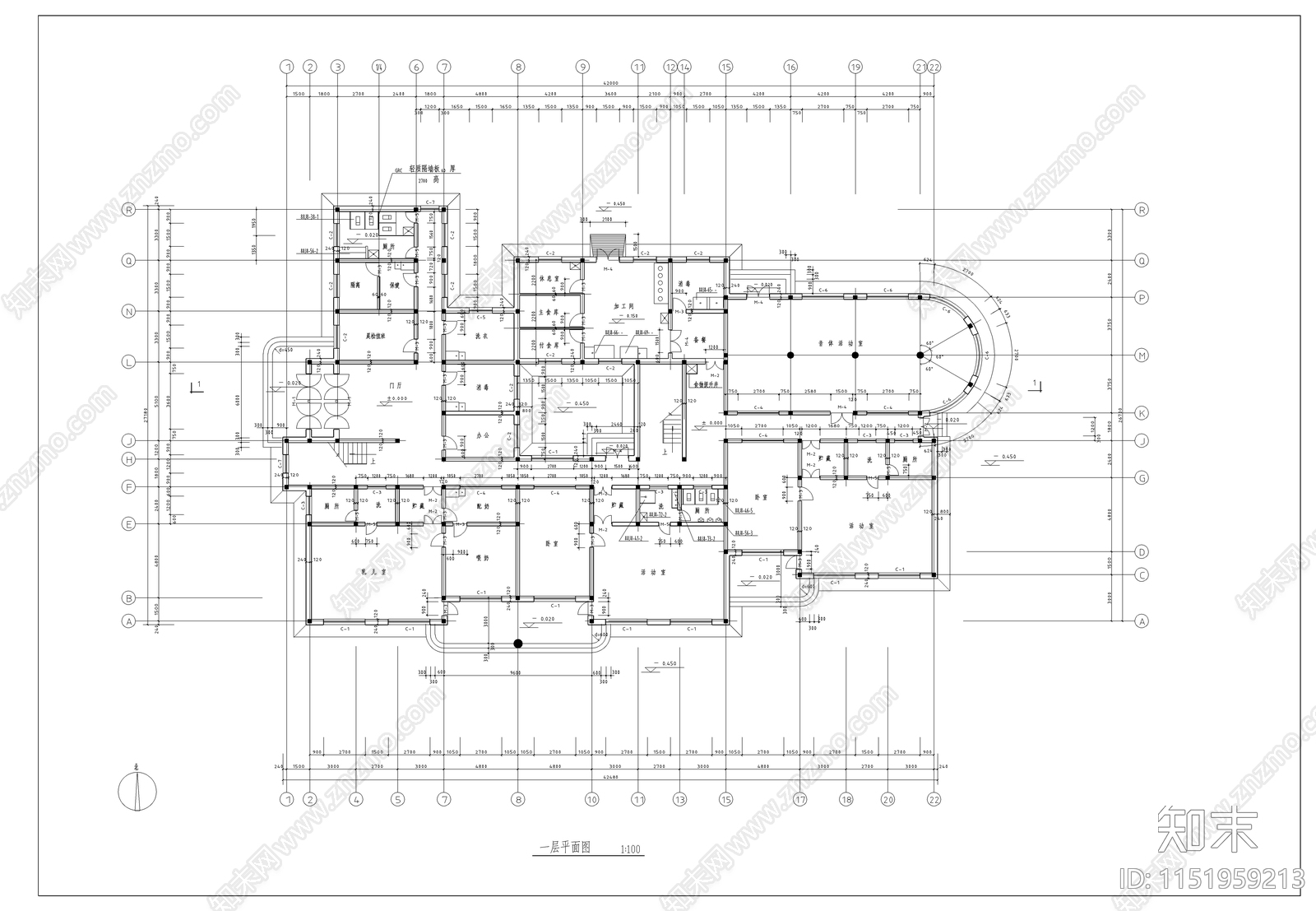 六班幼儿园建筑cad施工图下载【ID:1151959213】