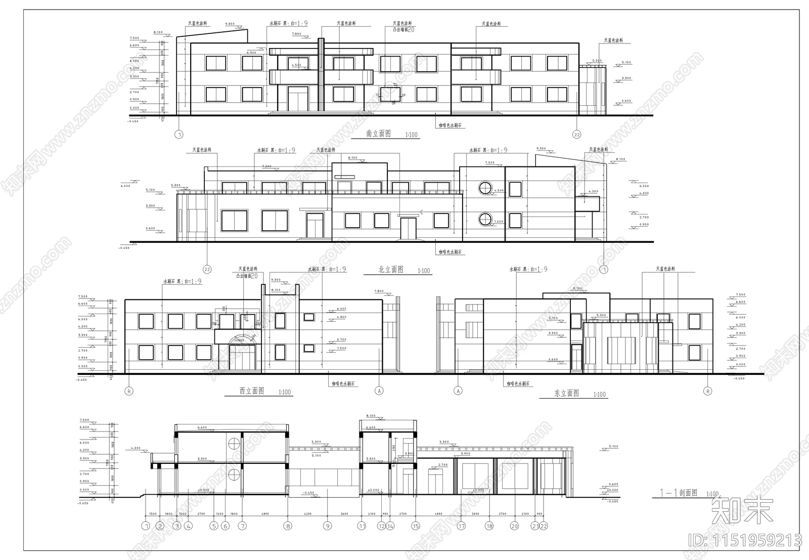 六班幼儿园建筑cad施工图下载【ID:1151959213】