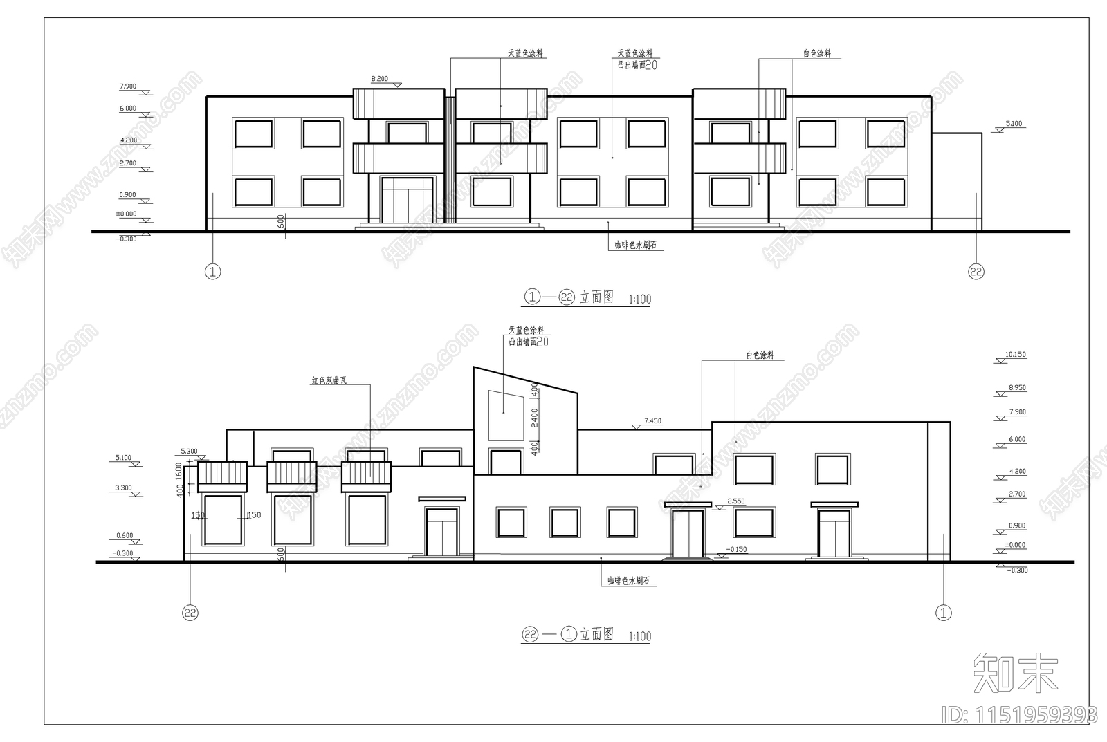 六班幼儿园建筑cad施工图下载【ID:1151959393】