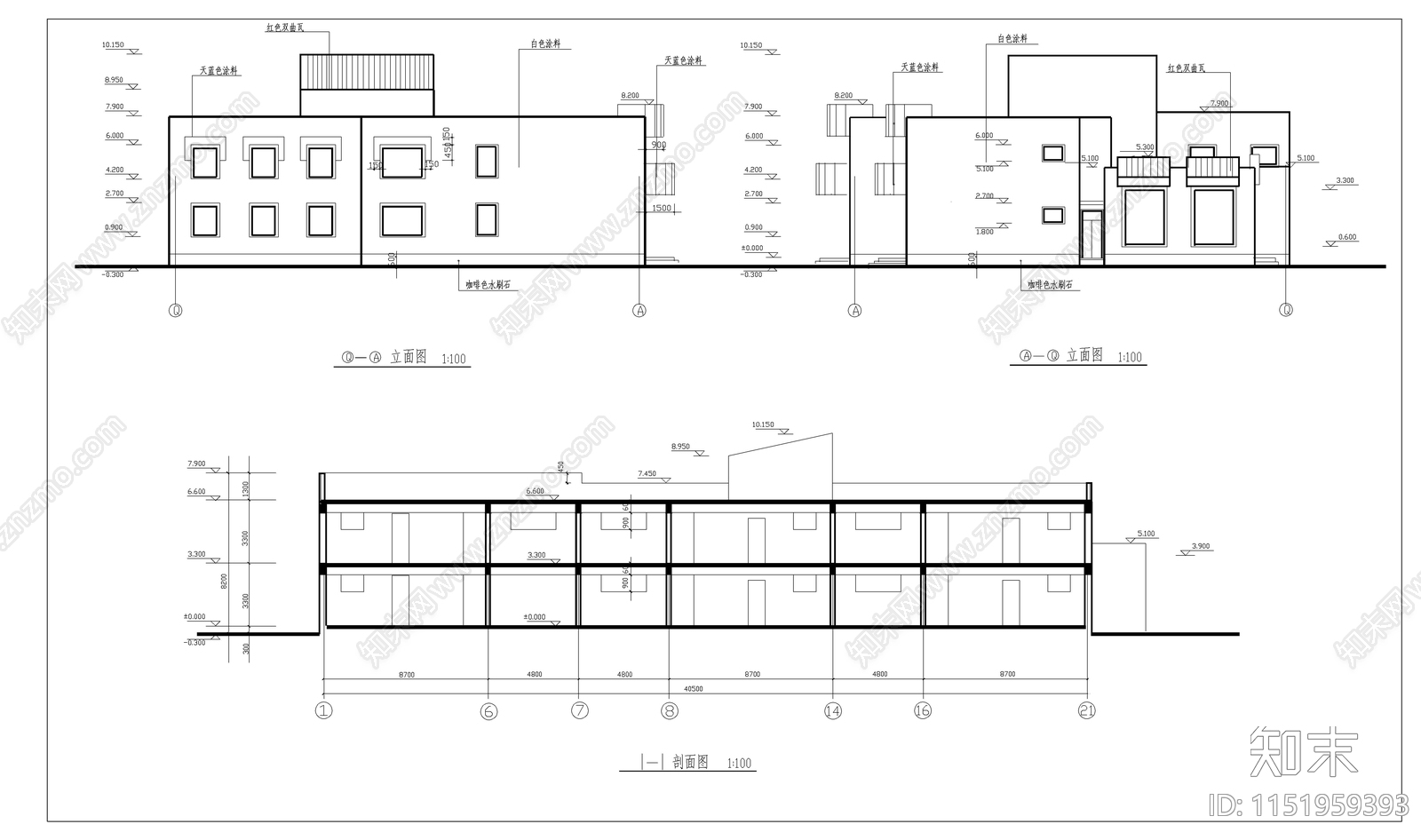 六班幼儿园建筑cad施工图下载【ID:1151959393】