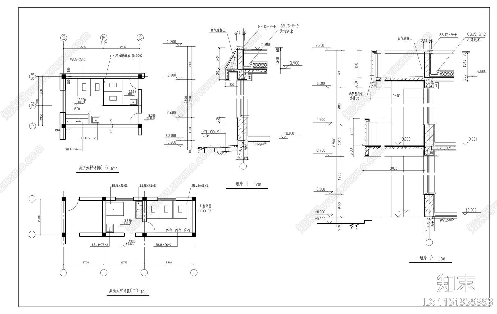 六班幼儿园建筑cad施工图下载【ID:1151959393】