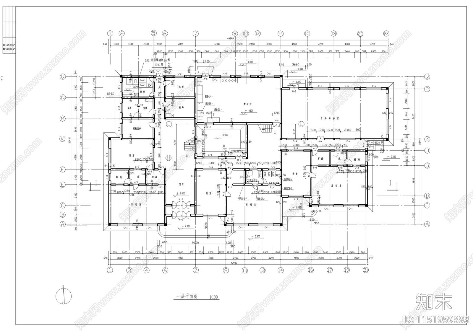 六班幼儿园建筑cad施工图下载【ID:1151959393】