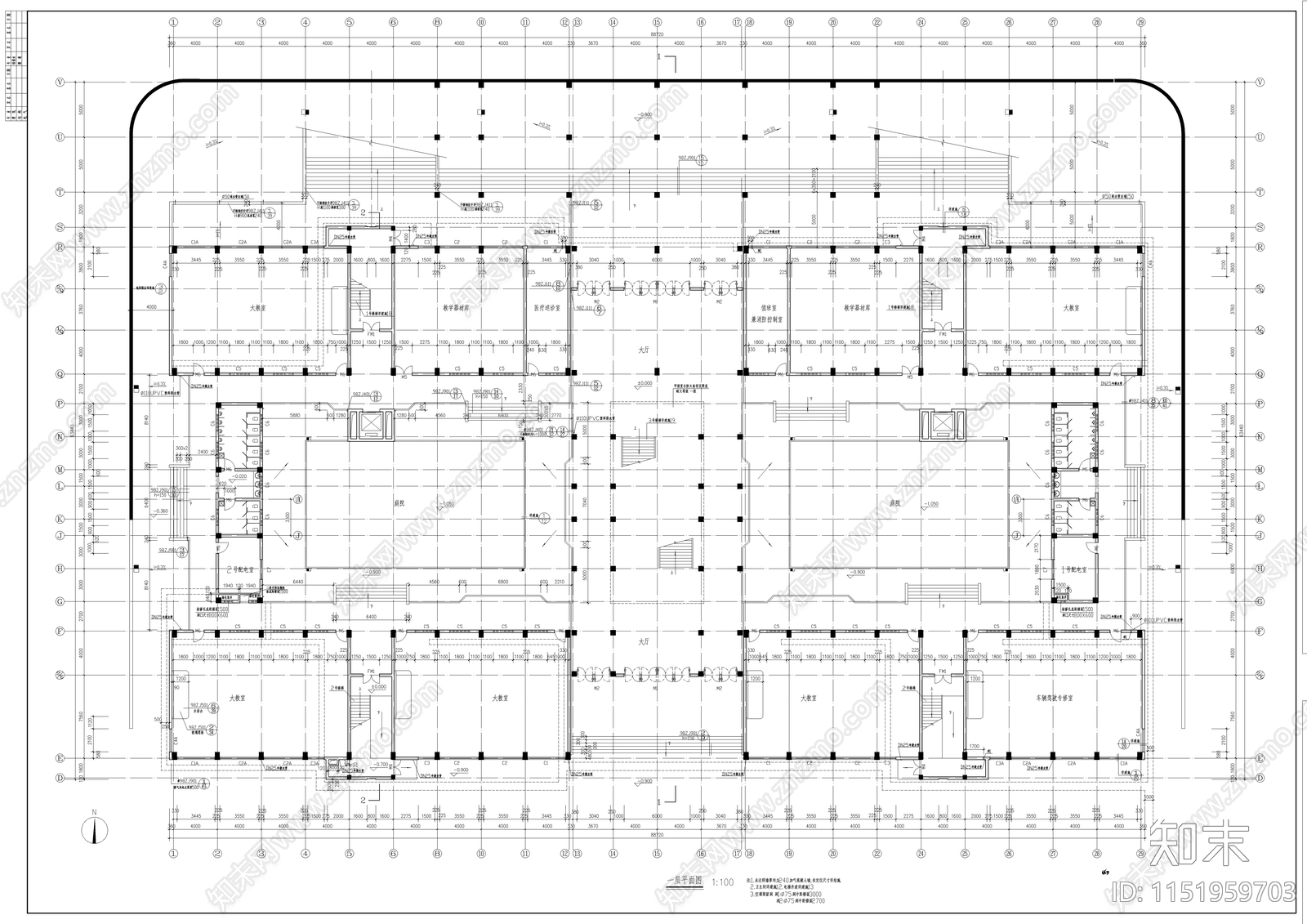 教学楼建筑cad施工图下载【ID:1151959703】