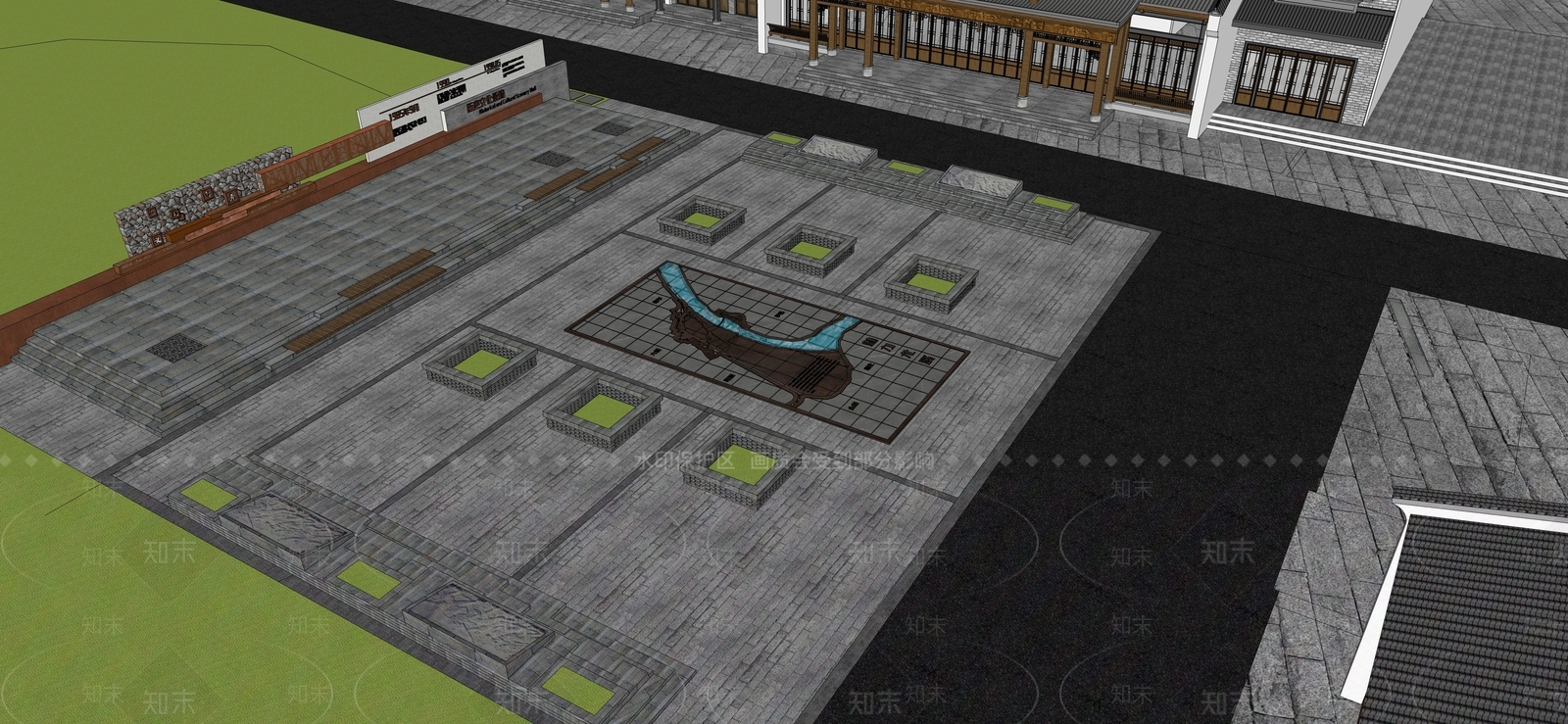 新中式文化广场SU模型下载【ID:1151960799】