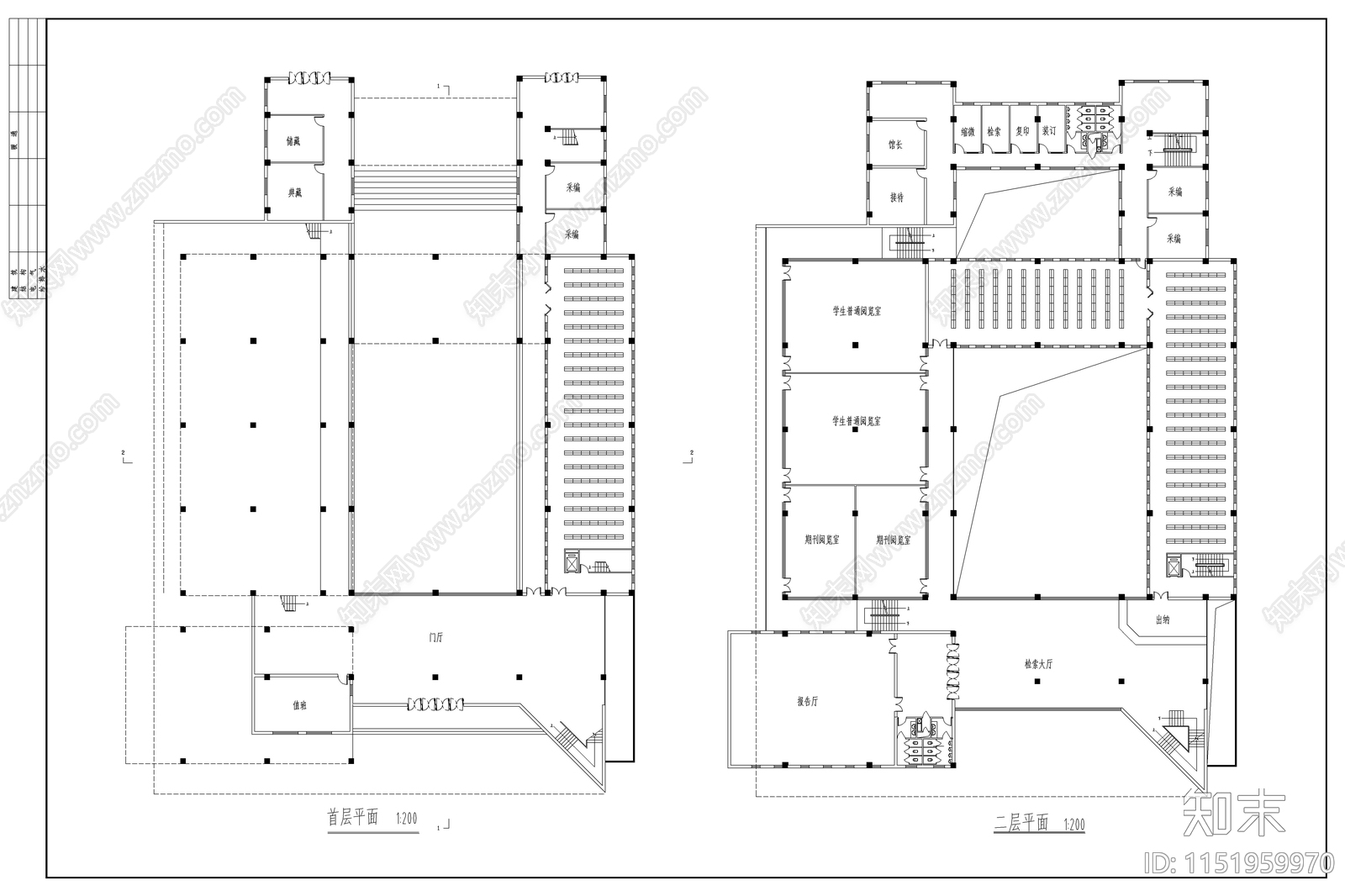 某高校图书馆室内施工图下载【ID:1151959970】