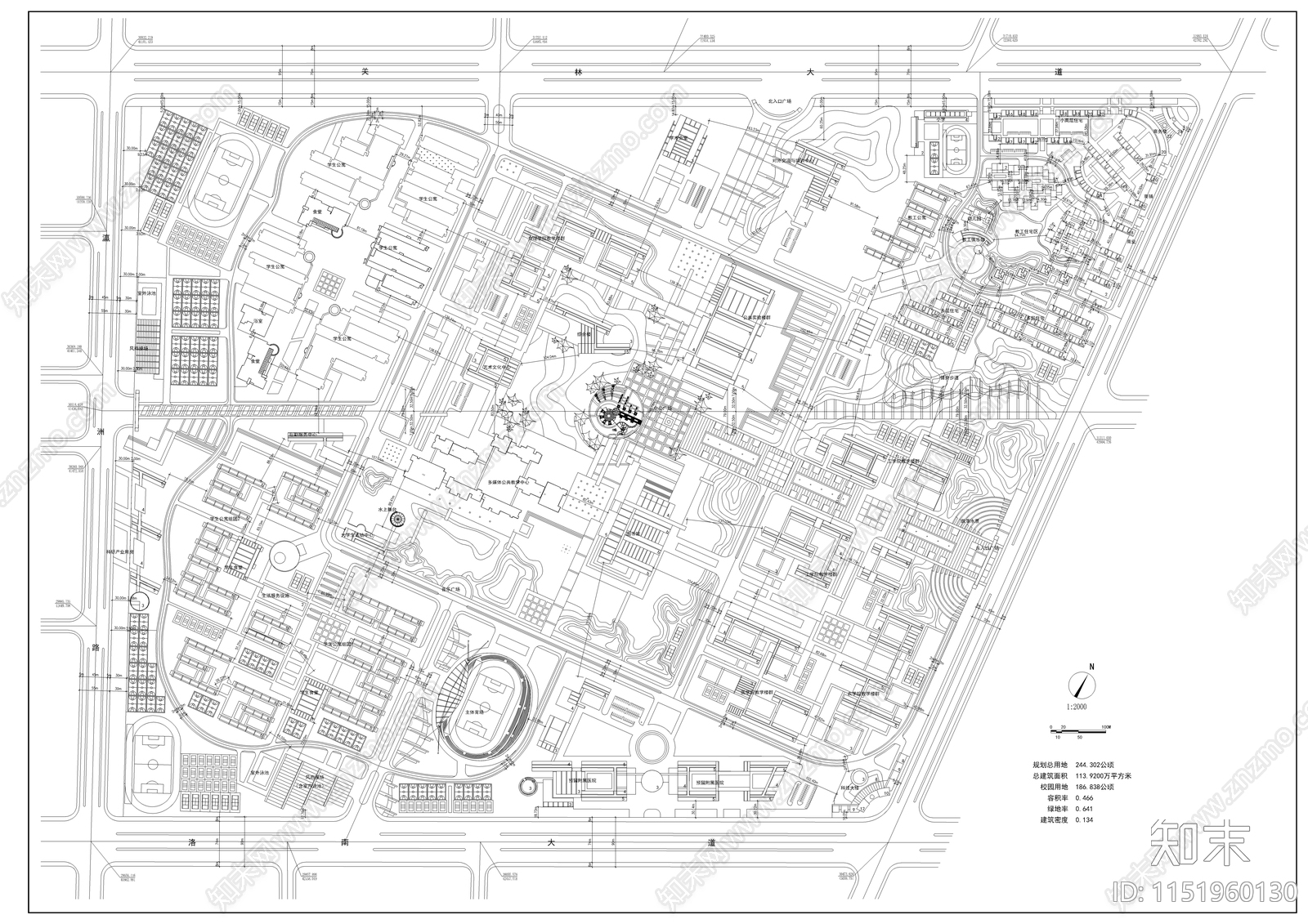 某高校新校区规划cad施工图下载【ID:1151960130】