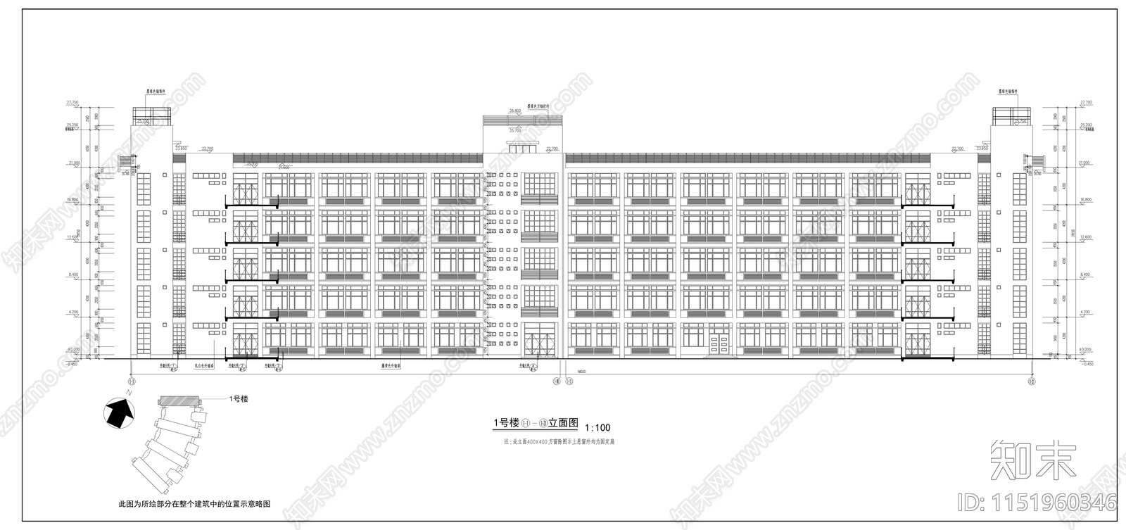 某技术学院教学楼建筑cad施工图下载【ID:1151960346】