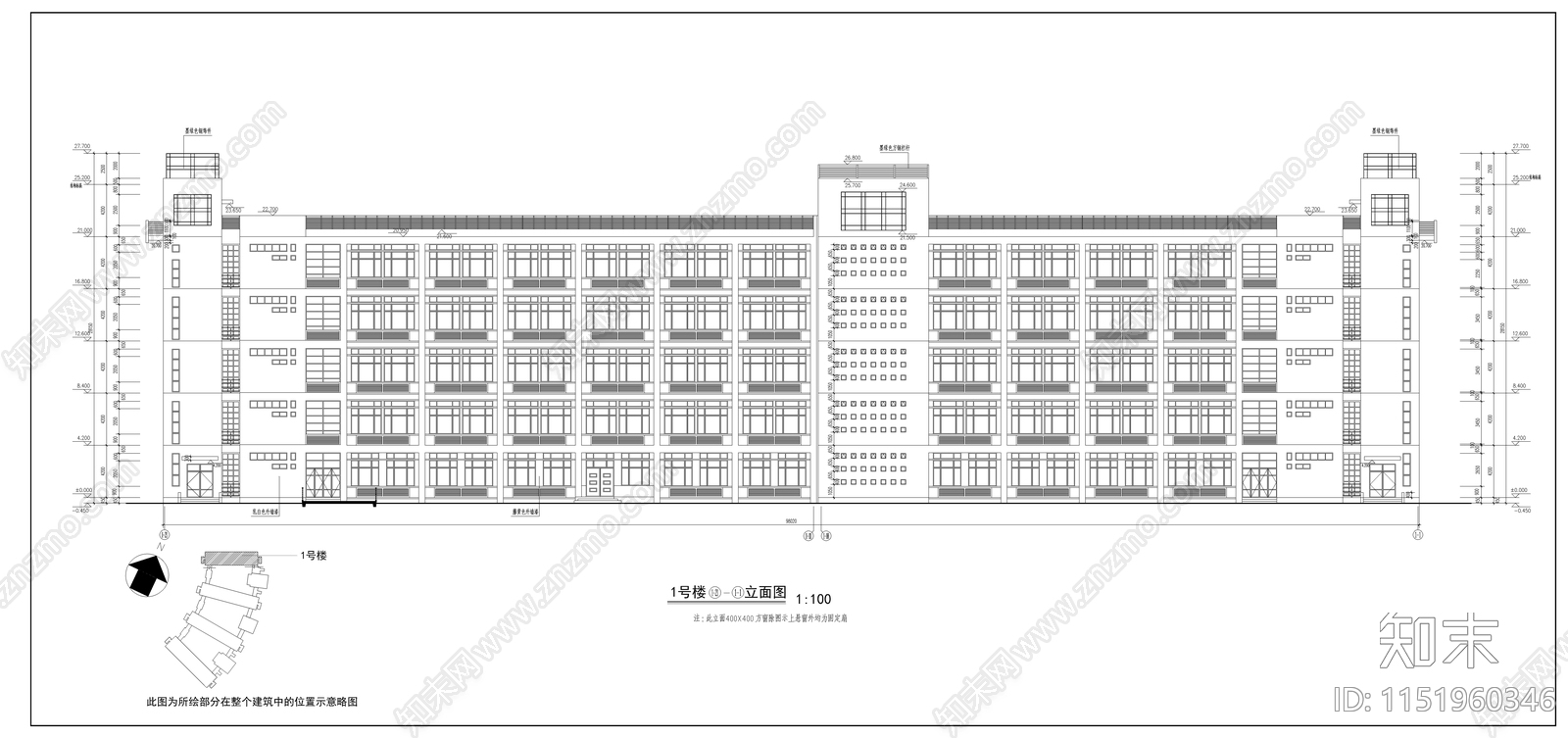 某技术学院教学楼建筑cad施工图下载【ID:1151960346】