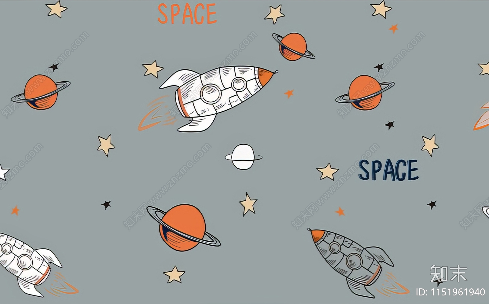 儿童房男孩房太空飞船壁纸壁布背景墙贴图下载【ID:1151961940】