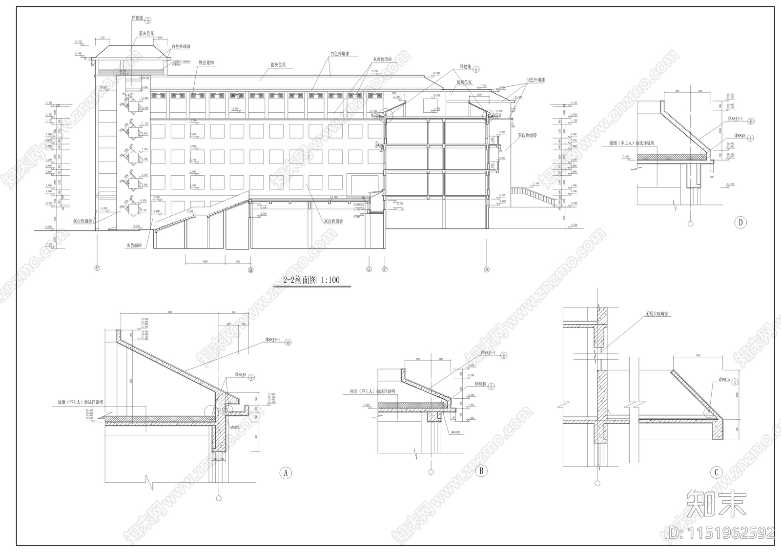 某学校教学楼建筑cad施工图下载【ID:1151962592】