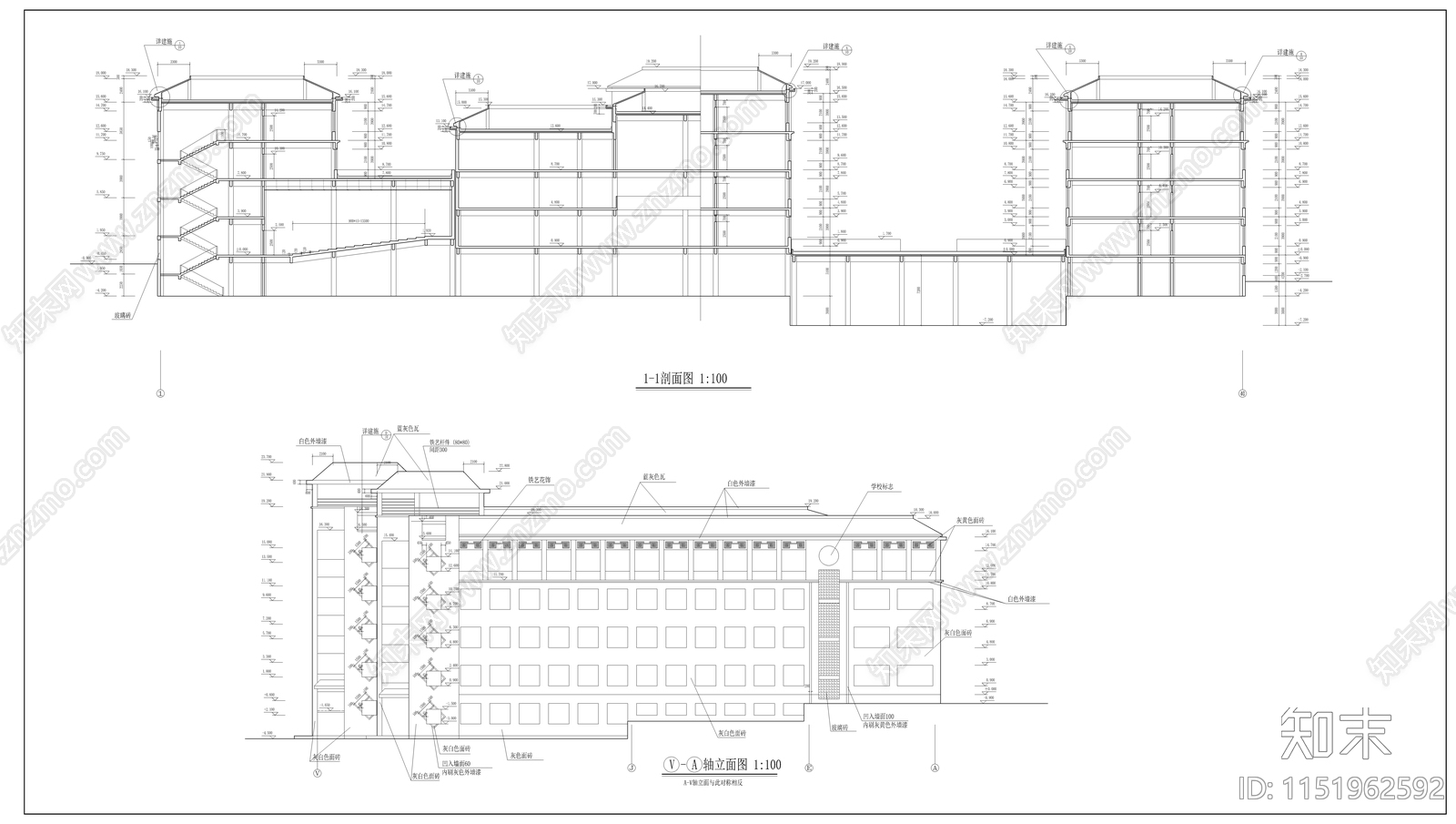 某学校教学楼建筑cad施工图下载【ID:1151962592】