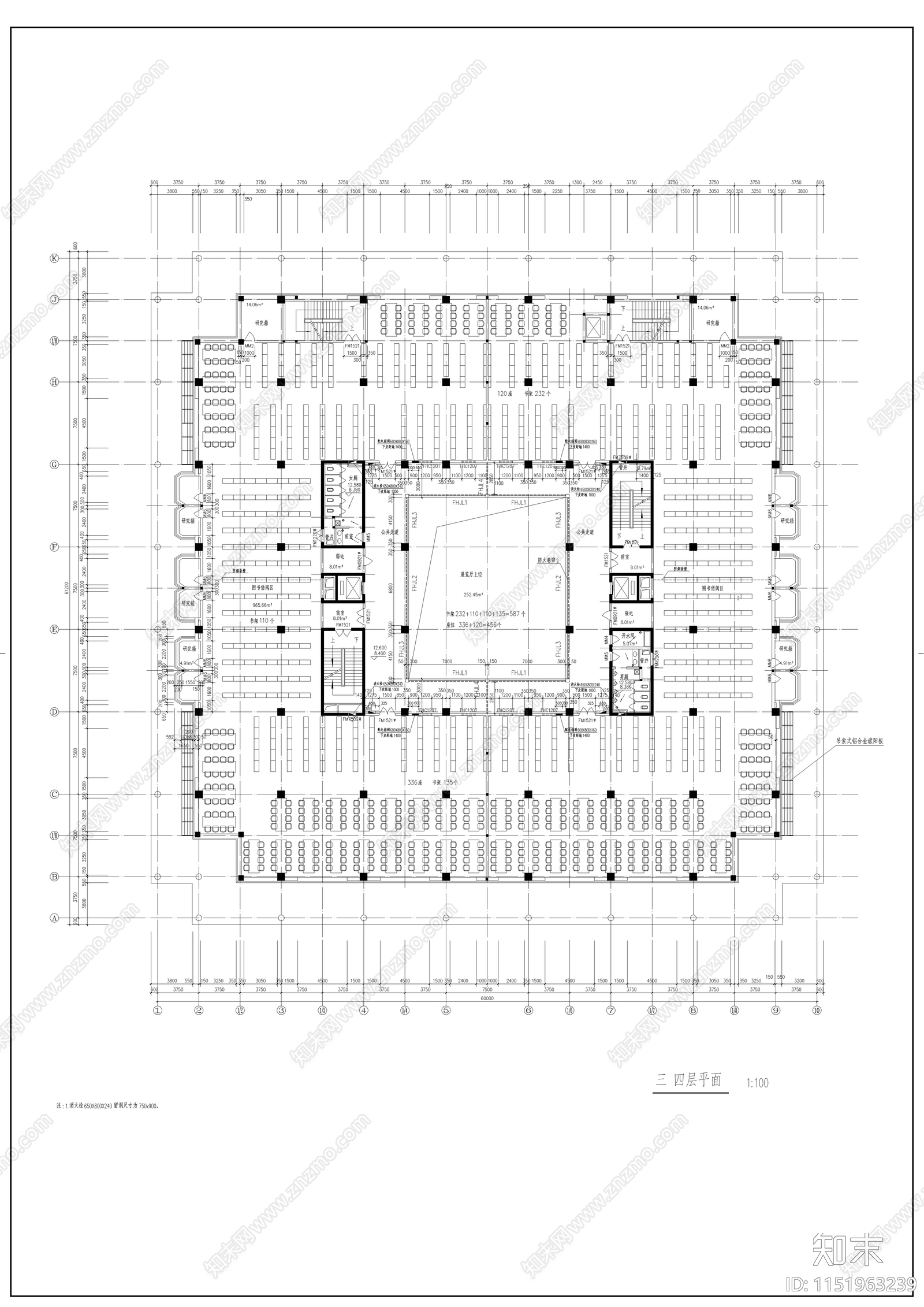 某师范学院图书馆建筑cad施工图下载【ID:1151963239】