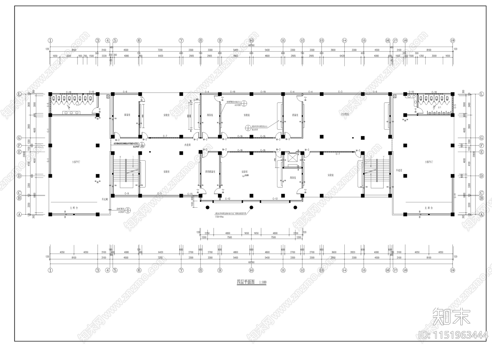 某卫生学校实验楼建筑cad施工图下载【ID:1151963444】