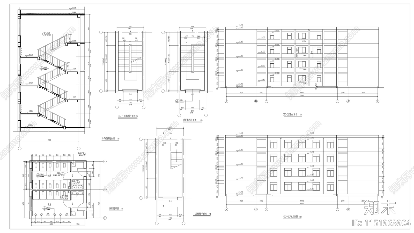 某县高中教学楼建筑cad施工图下载【ID:1151963904】