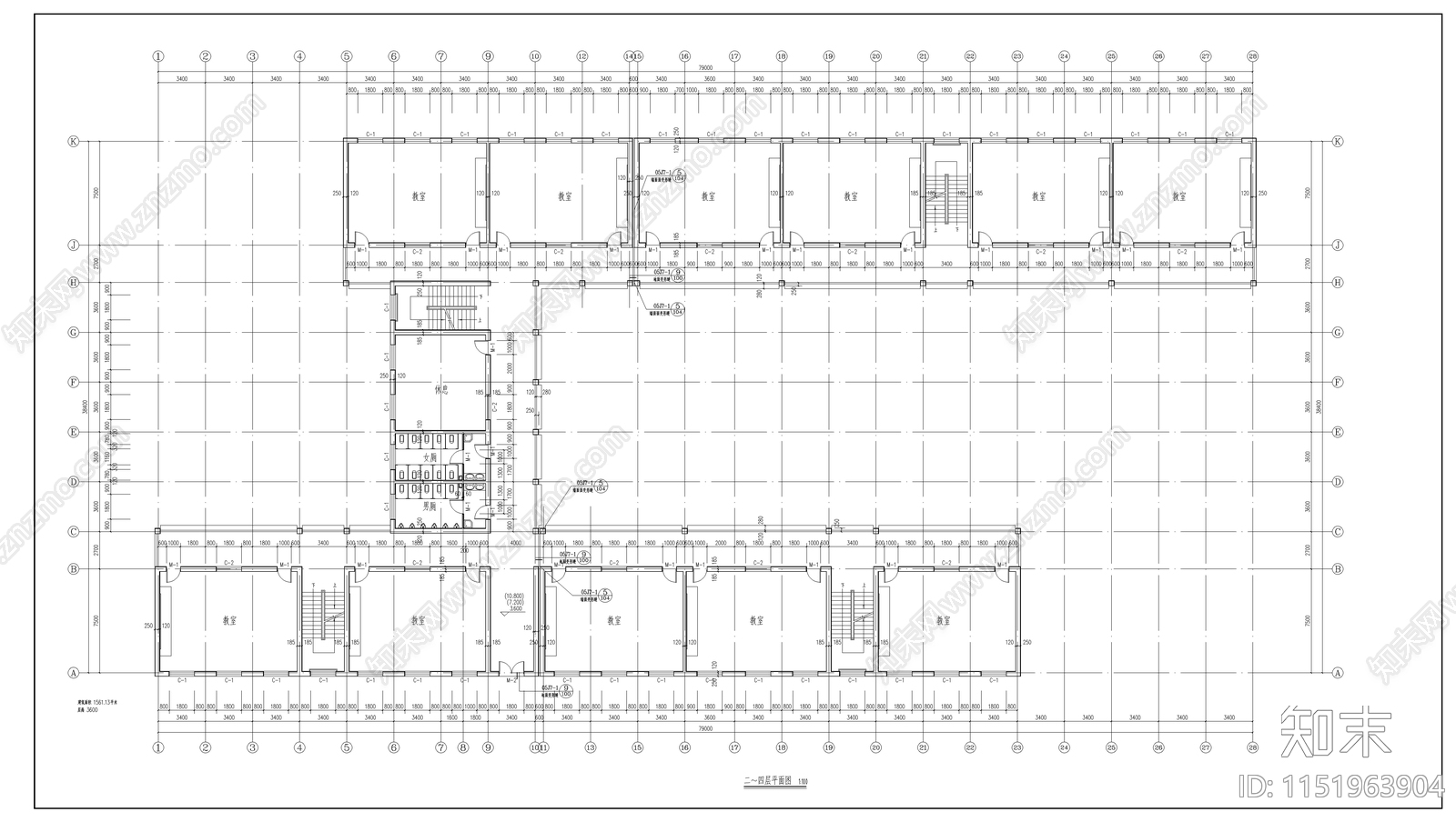 某县高中教学楼建筑cad施工图下载【ID:1151963904】